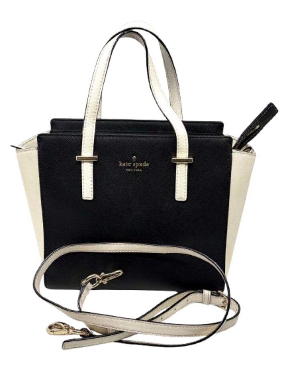 KATE SPADE~Cedar Street Small Hayden~LEATHER SATCHEL CROSSBODY BAG Black & White
